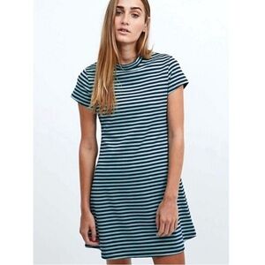 Free People Beach Navy blue teal on the line stripe ponte dress size L